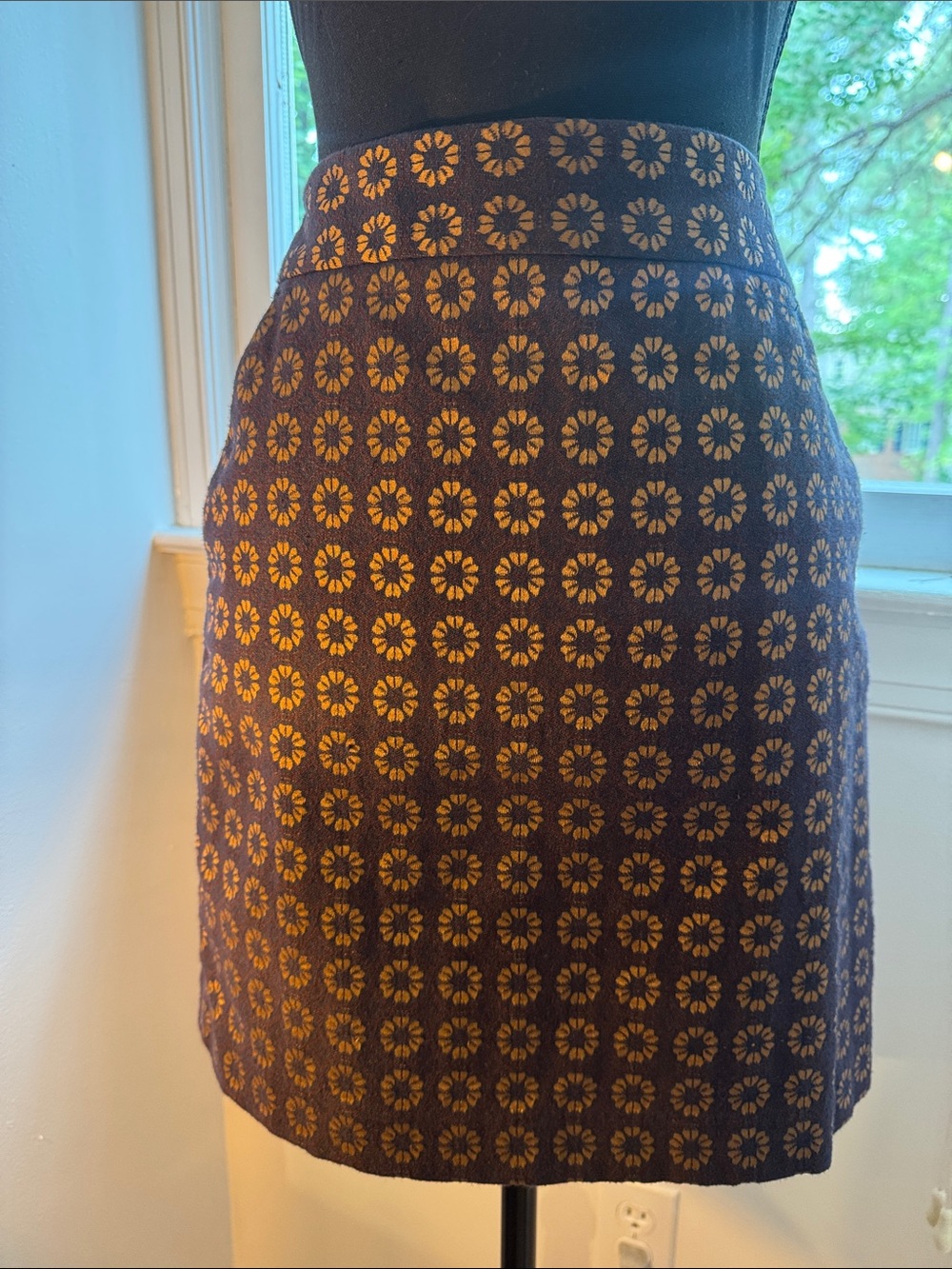 LOFT Navy Mini Skirt with Gold Floral Jacquard